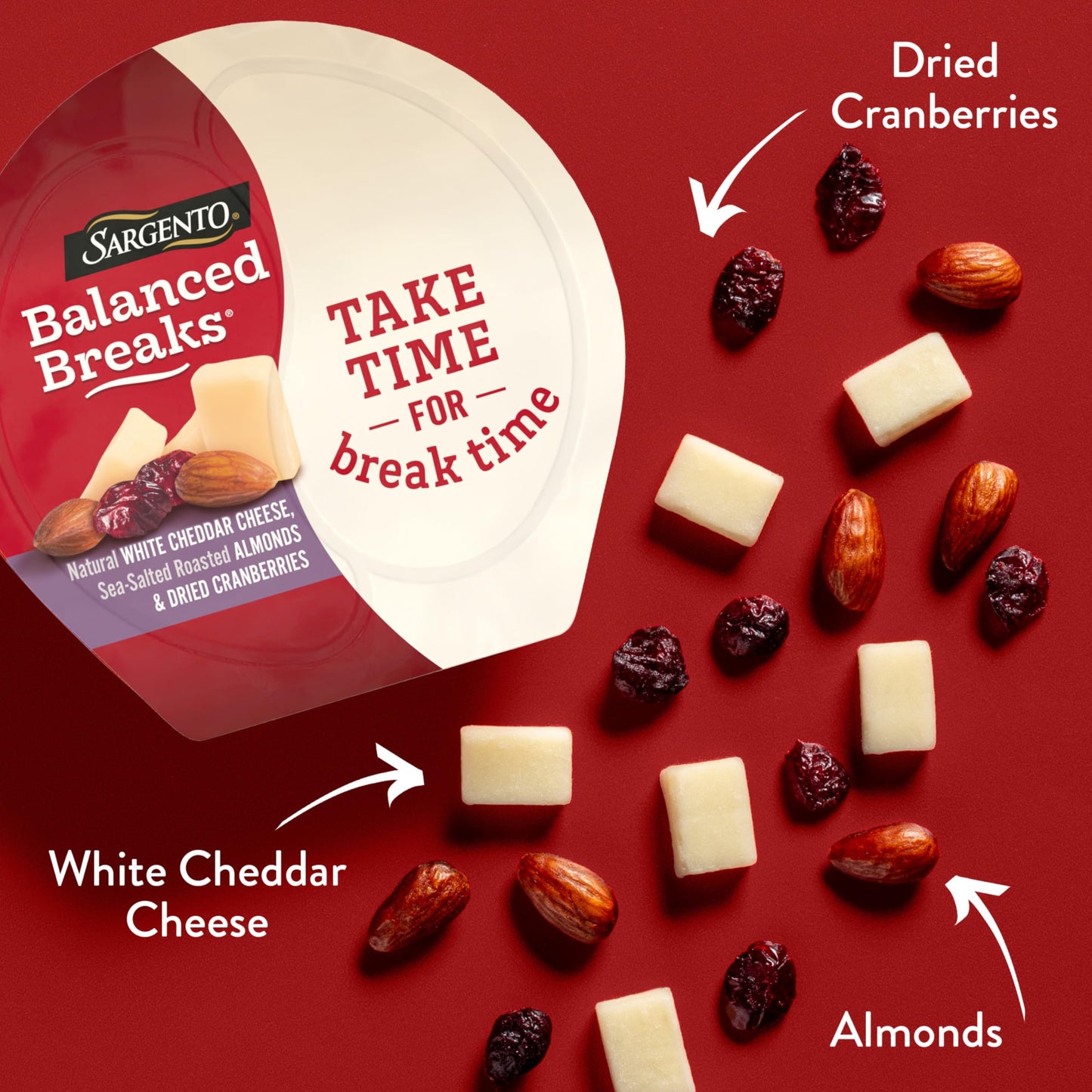 Sargento Balanced Breaks Natural White Cheddar Cheese, Sea-Salted Roasted Almonds and Dried Cranberries Snack Kit, 3-Pack