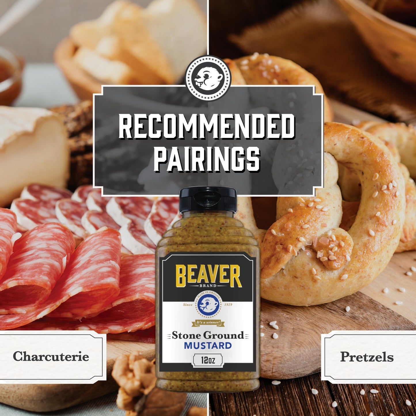 BEAVER Stone Ground Mustard, 12 oz Squeeze Bottle - Perfect for Sandwiches and Dressings