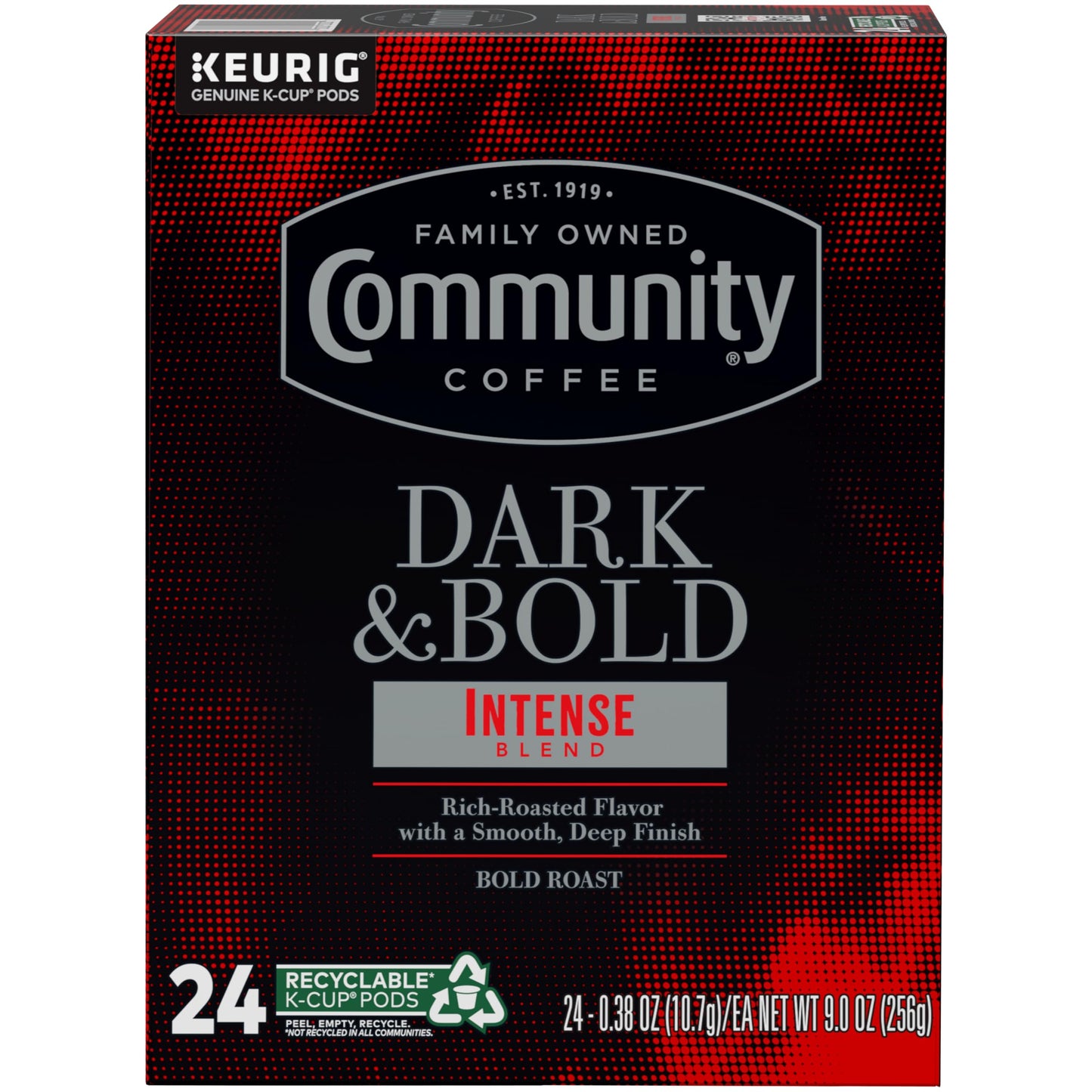 Community Coffee Dark & Bold Intense Blend Coffee Pods, 24 Count (Pack of 4), Compatible with Keurig 2.0 K-Cup malt-inspired