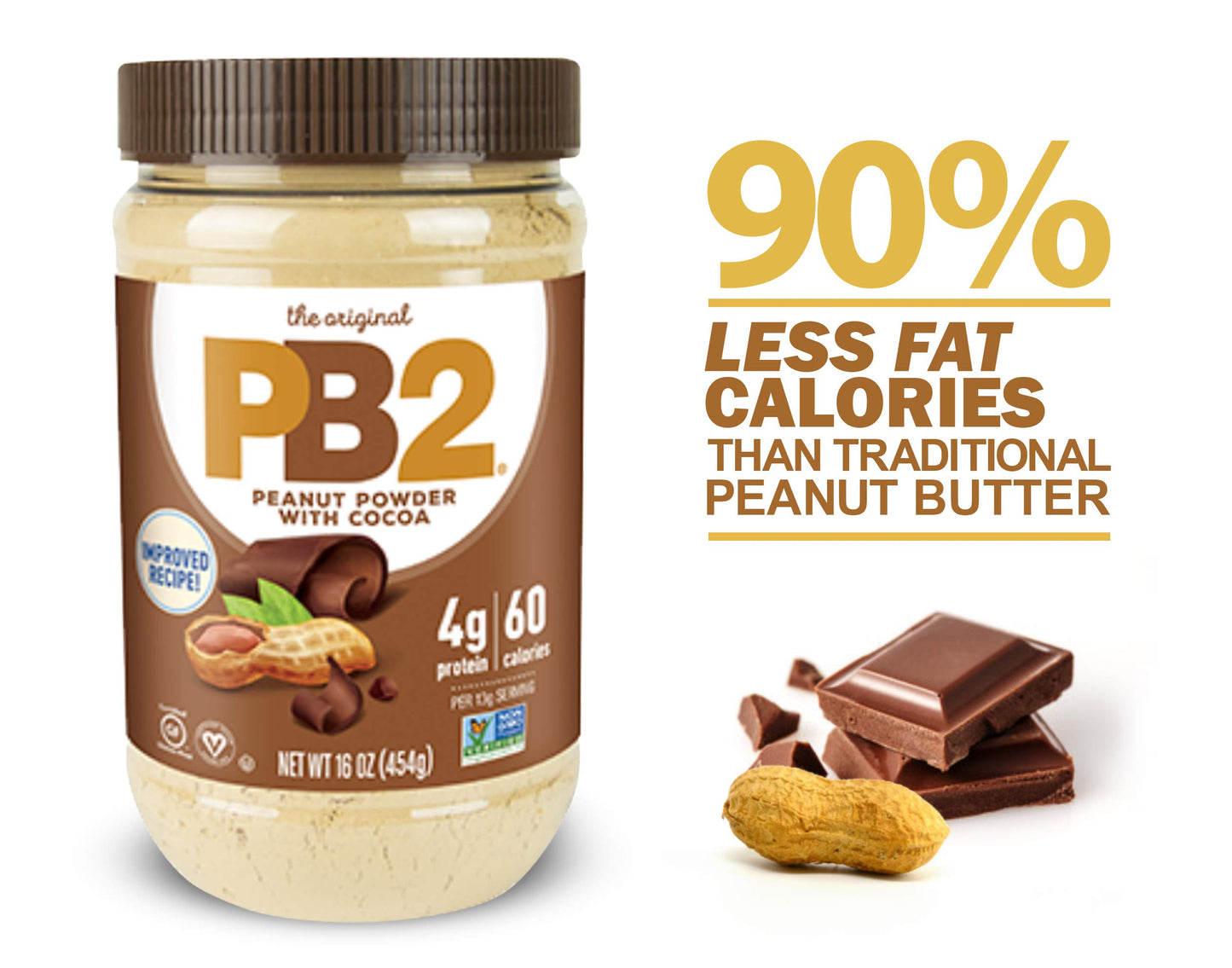 Bell Plantation Pb2 Powdered Peanut Butter Chocolate 16 Oz.