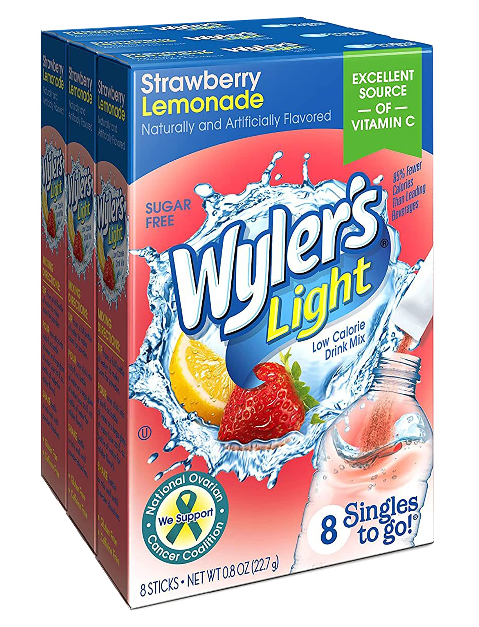 Wyler'S Light Singles To Go Powder Packets, Water Drink Mix, Strawberry Lemonade, 24 Single Servings (Pack Of 3)