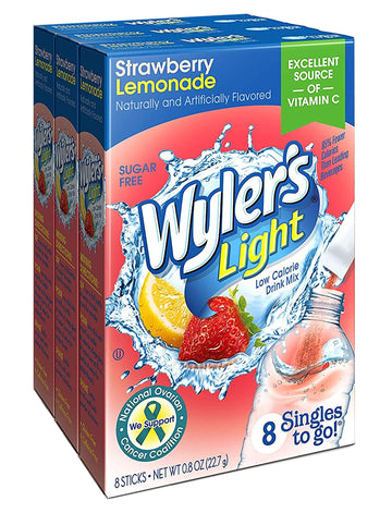 Wyler'S Light Singles To Go Powder Packets, Water Drink Mix, Strawberry Lemonade, 24 Single Servings (Pack Of 3)