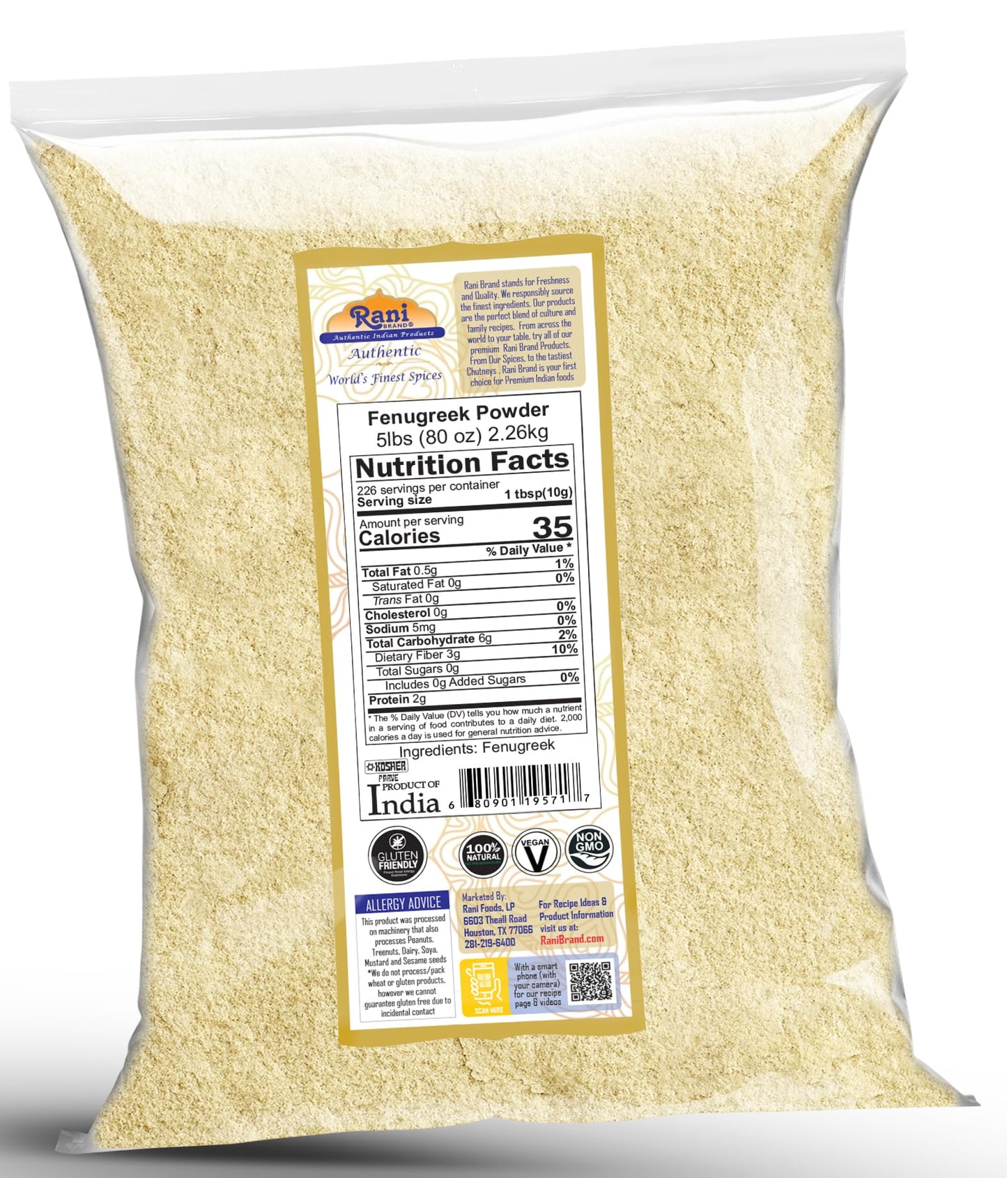 Rani Brand Fenugreek Seeds Ground Powder, 5lbs, All Natural, Vegan, Non-GMO, Gluten Friendly, Indian Origin