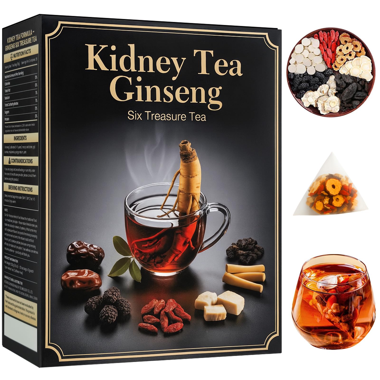 Zenvorica Ginseng Six Treasure Herbal Tea Bags, 25 Count, Natural Ingredients, Gift for Men & Women