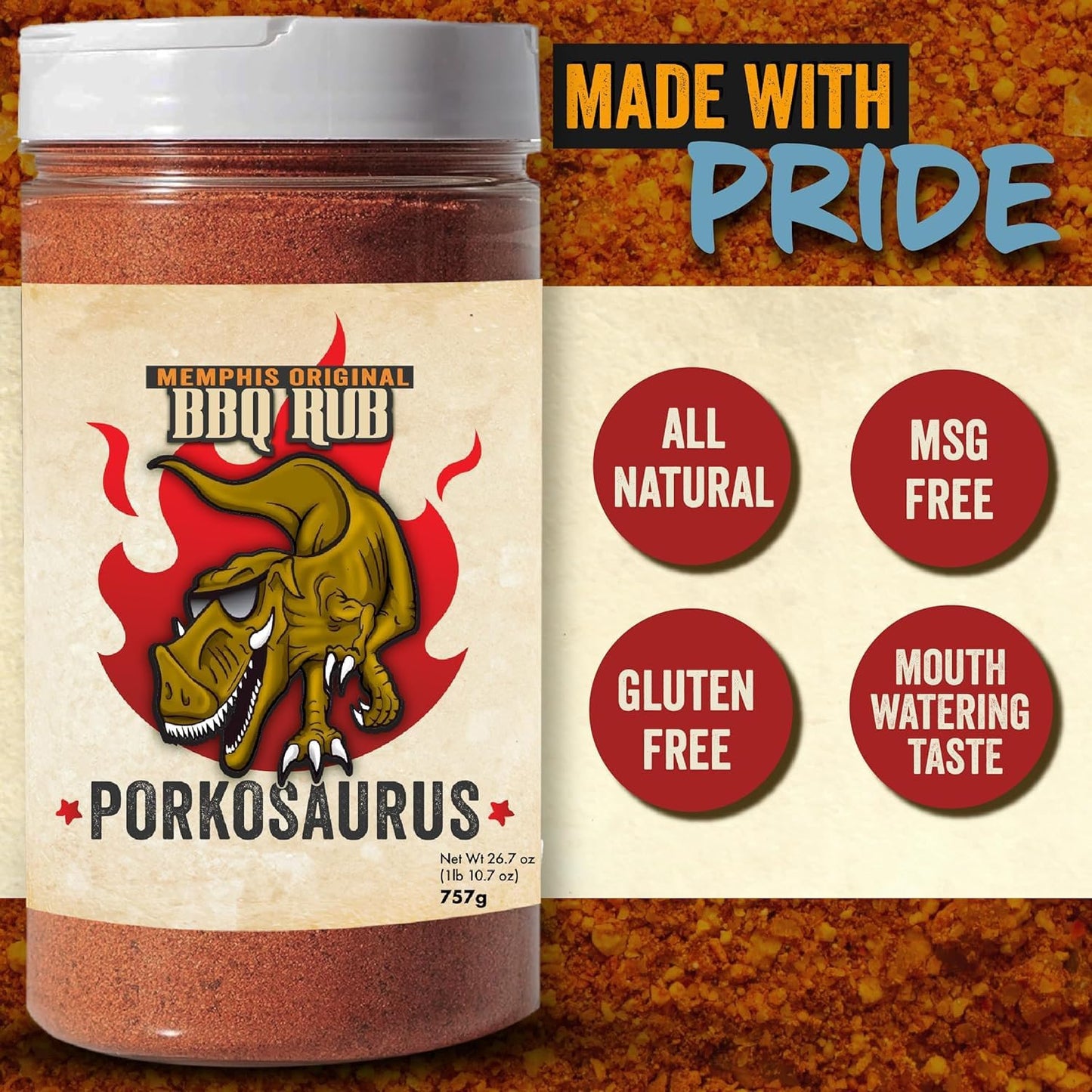 Porkosaurus World Championship Memphis Bbq Rub (170G) - No High Fructose Corn Syrup Bbq Products - Spice And Sweet Bbq Rub Seaso