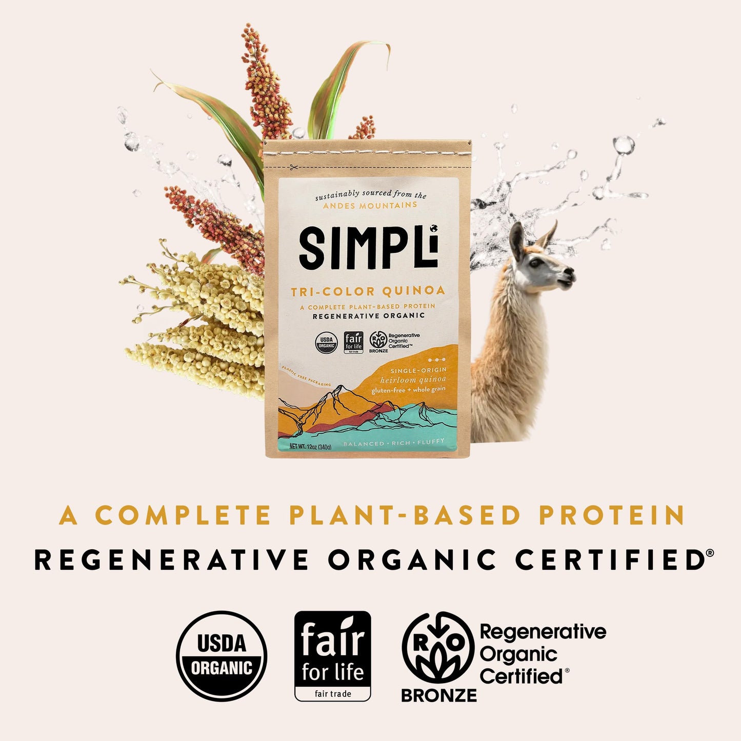 SIMPLi Regenerative Organic Certified Tri-Color Quinoa, Ancient Grain, Complete Plant-Based Protein, Naturally Gluten-Free, Orga