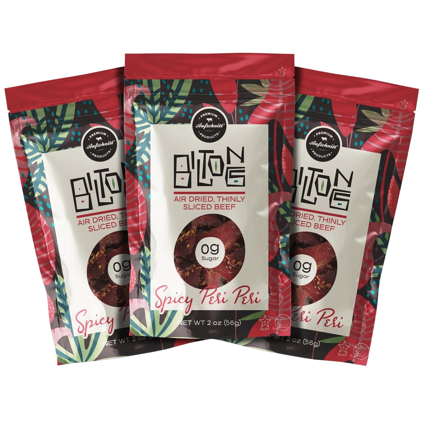 Aufschnitt Biltong Beef Jerky Slices  South African Style Beef - Air Dried  No Sugar  All Natural Ingredients  Gluten Free  Made In Usa  Spicy Peri Peri  2Oz  3 Pack