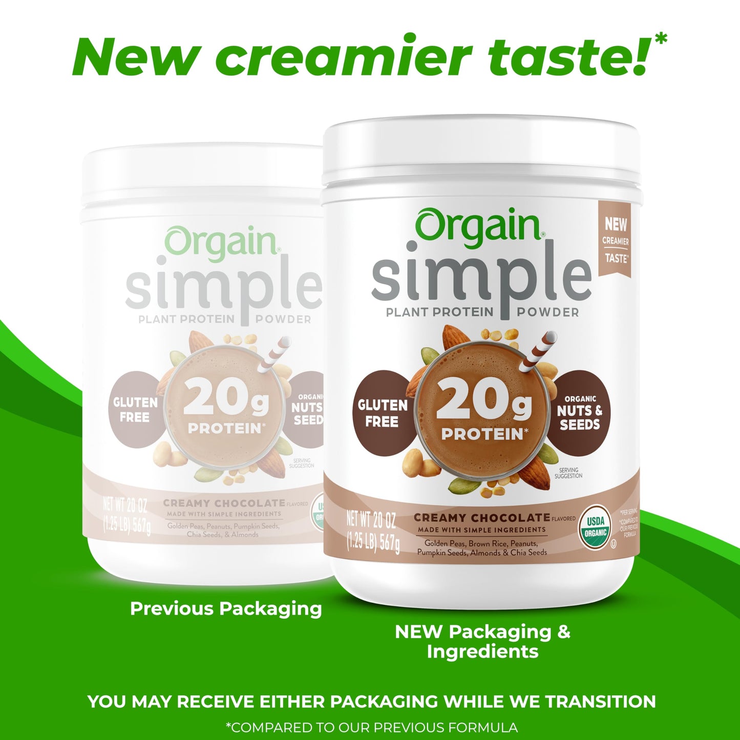Orgain Simple Organic Vegan Protein Powder chocolate - 20g of Plant Based Protein Made with Fewer Ingredients and Without Dairy