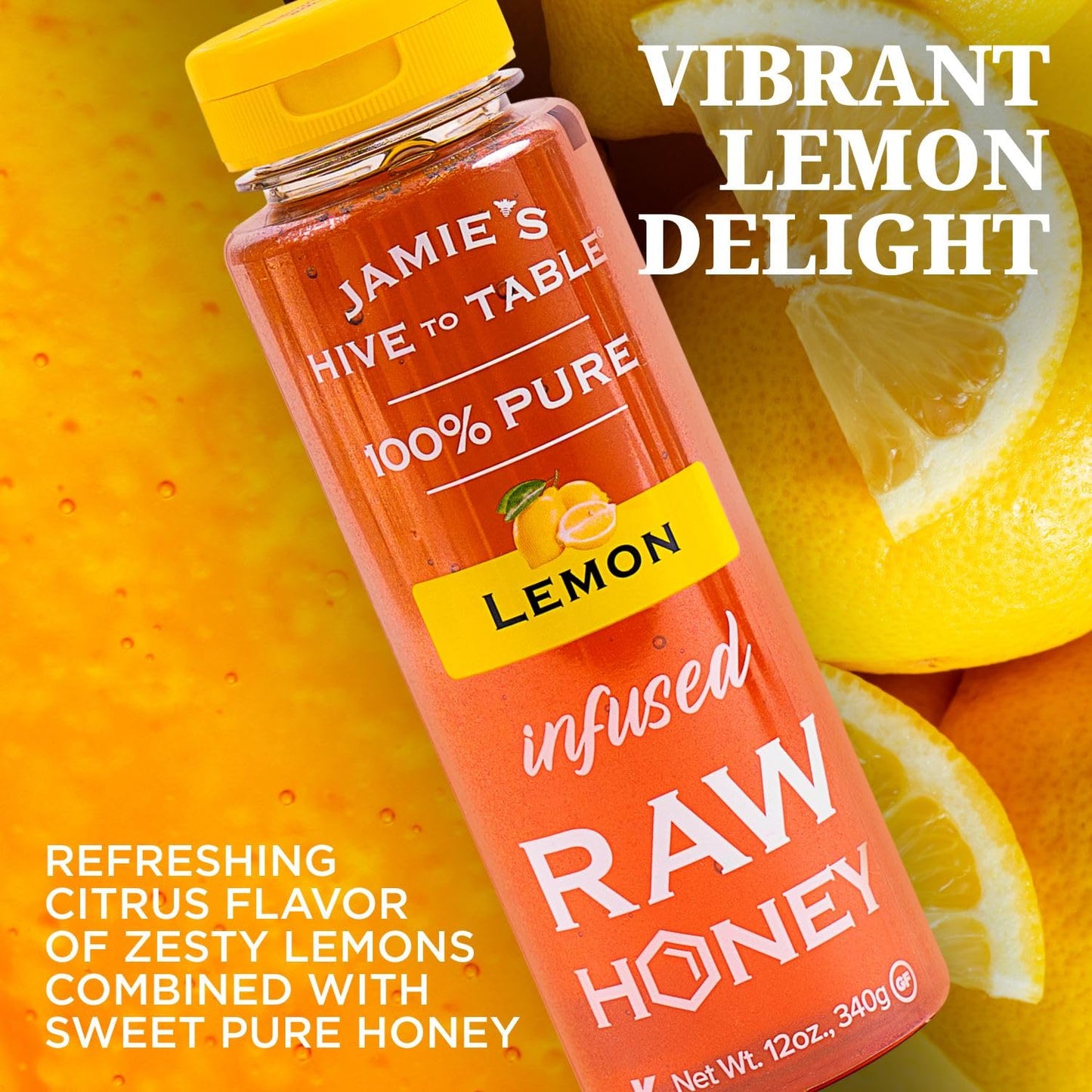 Jamie'S Hive To Table Lemon Flavored Honey, 12 Oz - 100% Raw & Unfiltered Honey With A Refreshing Citrus Twist - Perfect For Tea