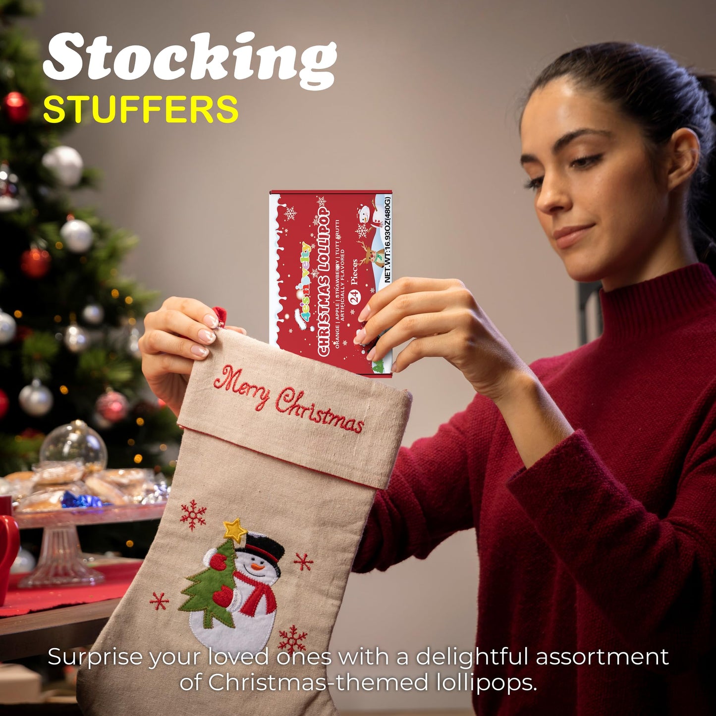 4Es Novelty 24 Pack Christmas Lollipops Santa, Snowman, Reindeer, Tree, Christmas Lollipops Individually Wrapped Bulk, Candy Suckers, Stocking Stuffer Candy For Kids & Mature-Themeds