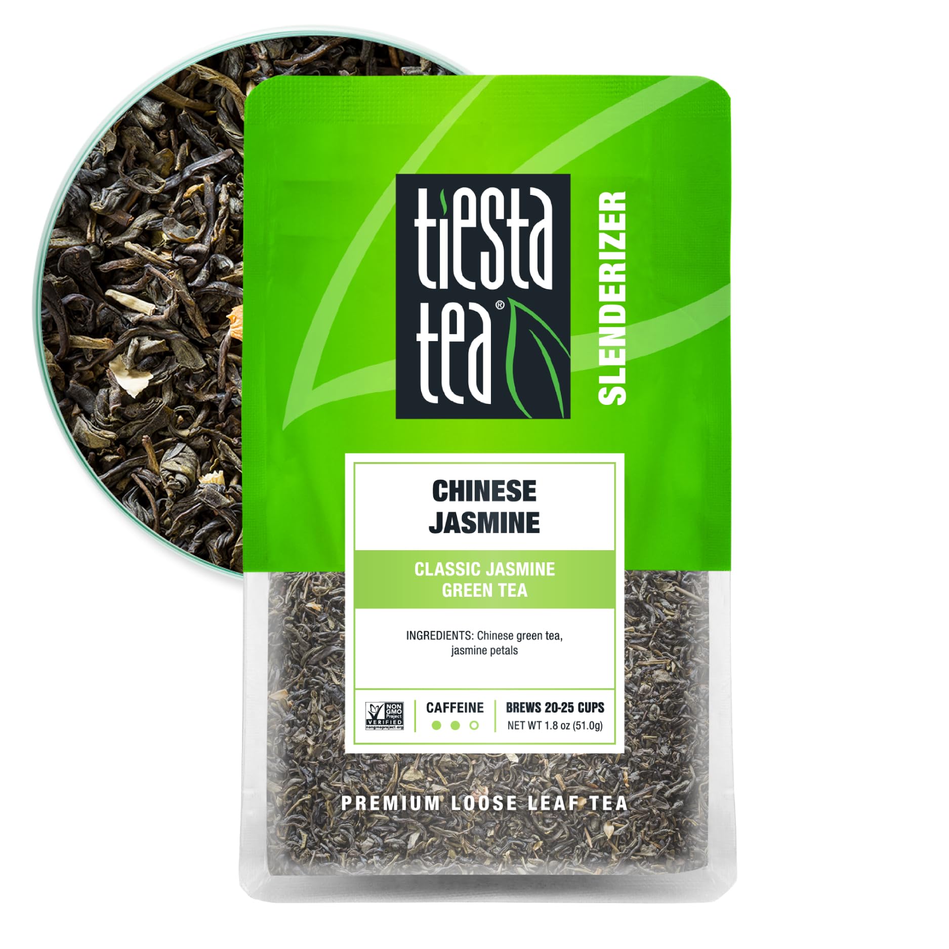 Tiesta Tea Loose Leaf Green Tea - Chinese Jasmine, 1.8oz Pouch, Brews Up to 25 Cups, Medium Caffeinated