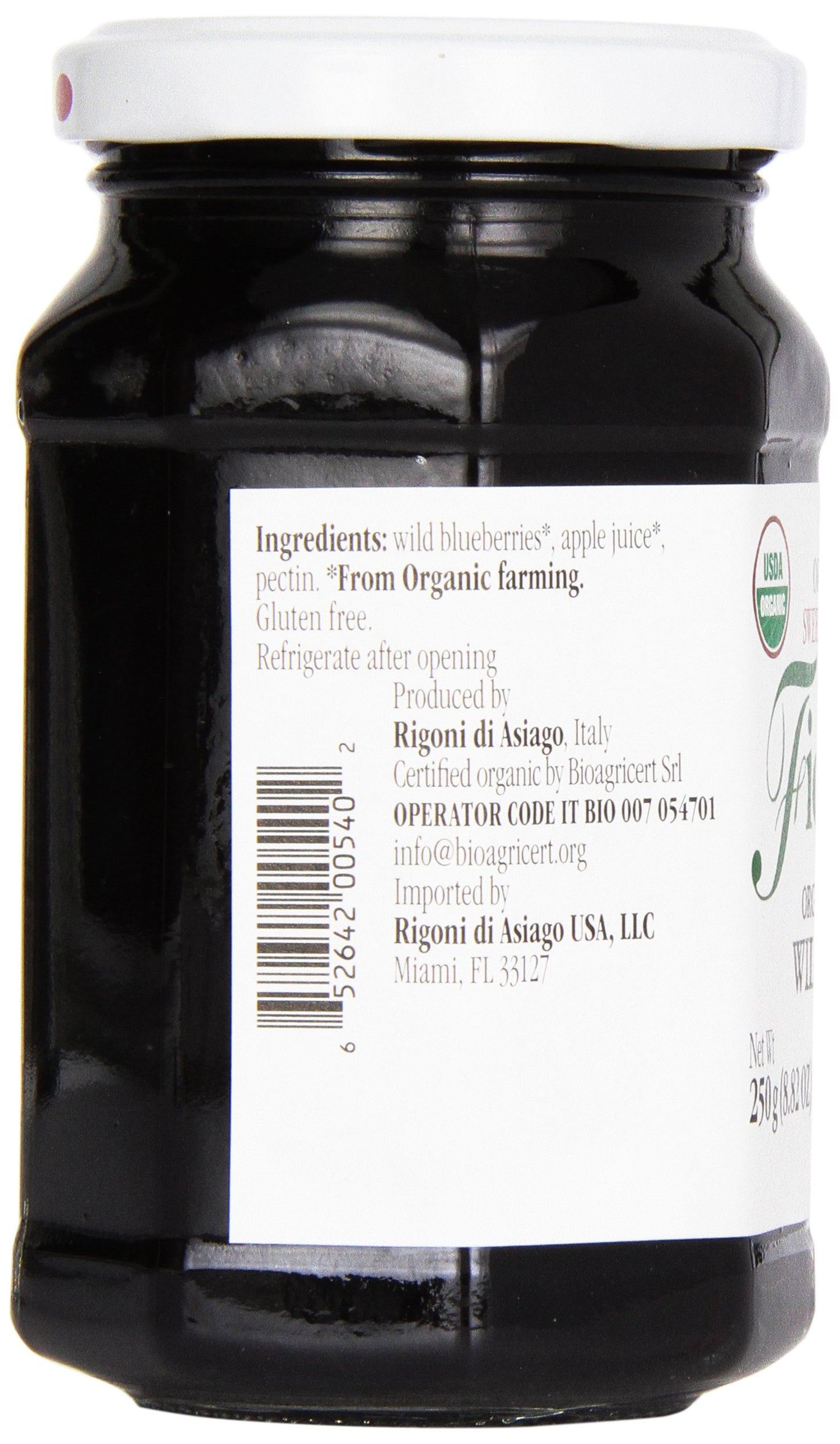 Rigoni Di Asiago Fiordifrutta Organic Fruit Spread, Wild Blueberry, 8.82 Ounce