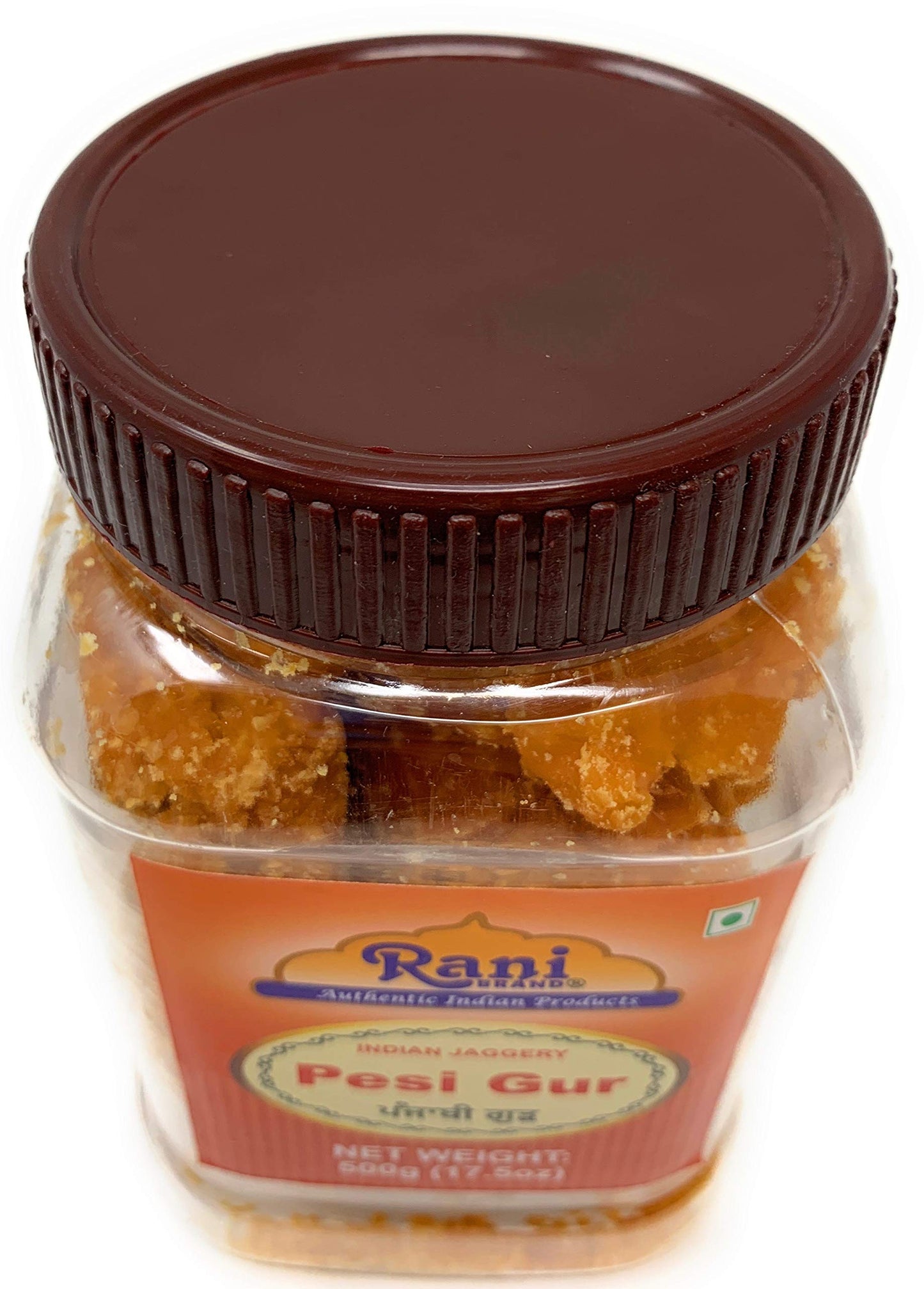 Rani Pesi Gur (Jaggery) Indian Unrefined Raw Cane Sugar 17.5oz (1.1lbs) 500g PET Jar ~ Gluten Friendly | Vegan | NON-GMO | No Sa