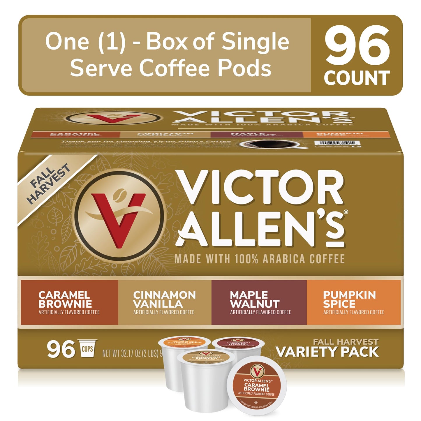 Victor Allens Coffee Fall Harvest Variety Pack, Medium Roast, 96 Count Single Serve Pods for Keurig, Brown