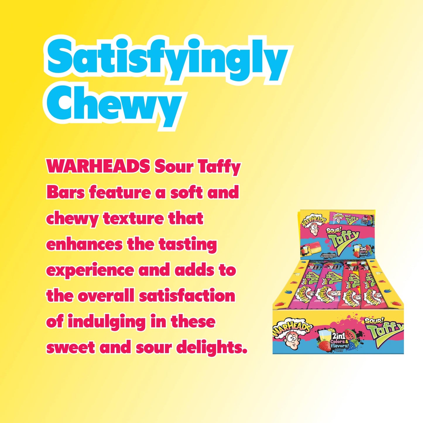 WARHEADS Sour Taffy 2-in-1 Chewy Bars - Candy Variety Pack - Assorted Flavors  Individually Wrapped Chewy Bars - Bulk Taffy - Gluten Free Candy - Box of 24