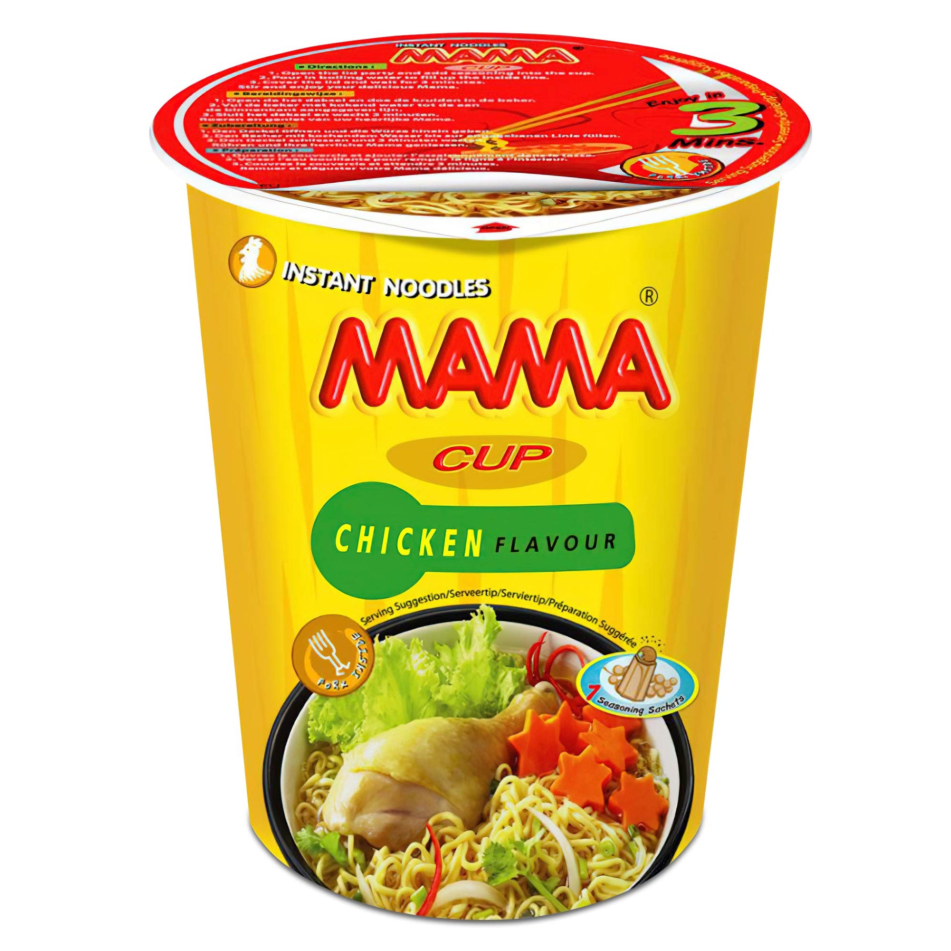MAMA Noodles Chicken Instant Cup of Noodles with Delicious Thai Flavors, Hot And Spicy Noodles with Chicken Soup Base, No Trans 