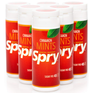 Spry Xylitol Cinnamon Mints Sugar Free Candy - Promote Oral Health, Increase Saliva Production, Stop Bad Breath, Non-GMO, Gluten-Free, 45 Count (Pack of 6)