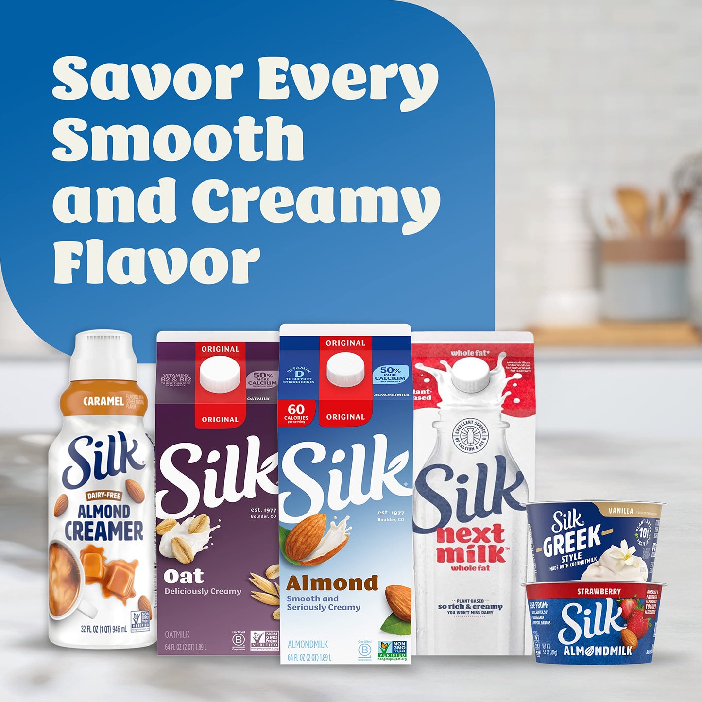 Silk Almond Milk, Original, Dairy Free, Gluten Free, Seriously Creamy Vegan Milk with 50% More Calcium than Dairy Milk, 64 FL OZ