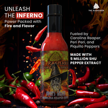 Odins Wrath Carolina Reaper Hot Sauce Gift Set For Chili Heads | The Ragnarok Hot Sauce Co. 2 Bottle Extreme Heat Combo | Includes 5 Million Scoville Pepper Extract Sauce