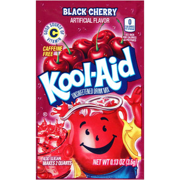 Kool-Aid Soft Drink Mix - Black Cherry, Unsweetened, Caffeine Free, 0.13 oz/envelope, Pack of 15