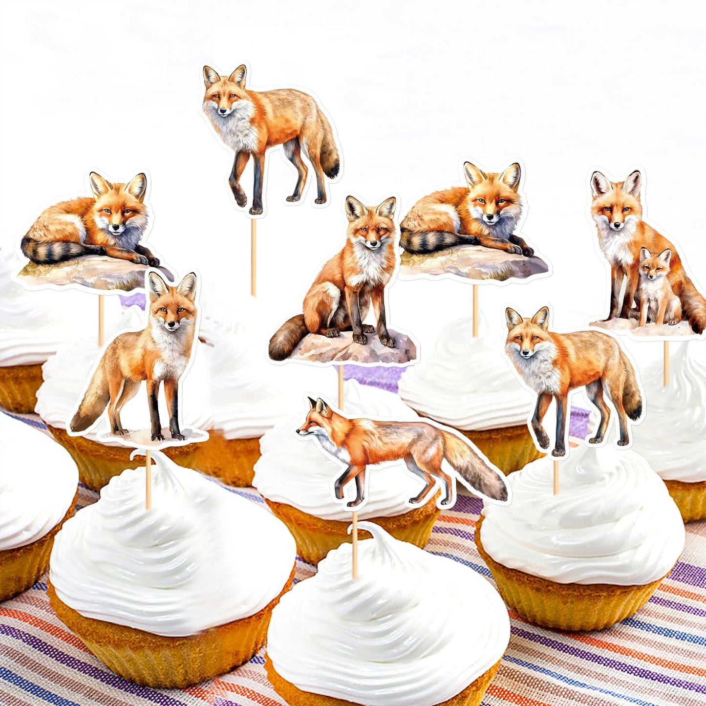 Cyodoos 24Pcs Fox Cupcake Toppers Selected Jungle Themed Children Party Birthday And Baby Shower Cake Decorations