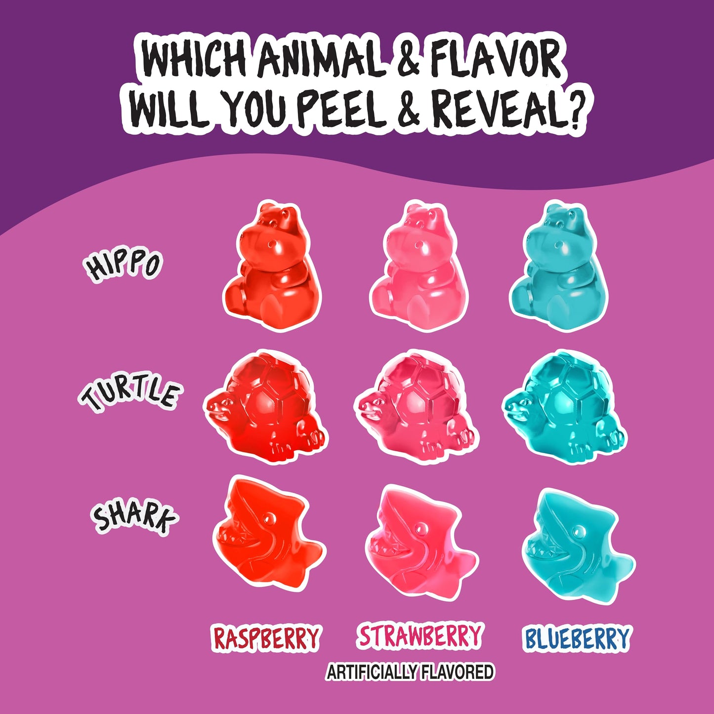 Juicy Drop Mystery Gummy Candy Cubes, Wild Berry, 5oz, Purple, Interactive Treat with Surprise Animal Inside