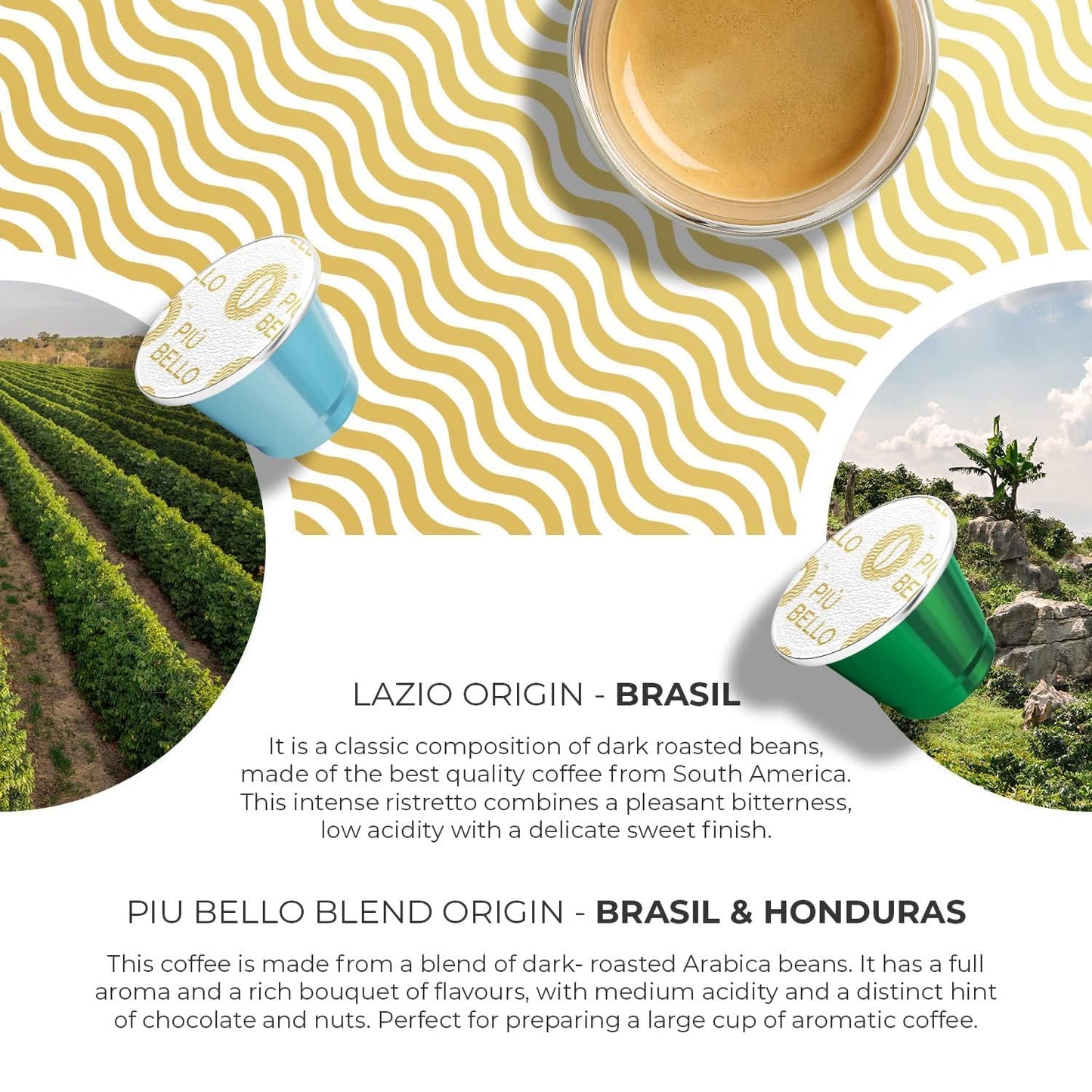 PIU BELLO Espresso Coffee Pods Variety Pack for Nespresso Original Machines, 120 Count, Light & Dark Roast, Chocolate, Nutty, Caramel