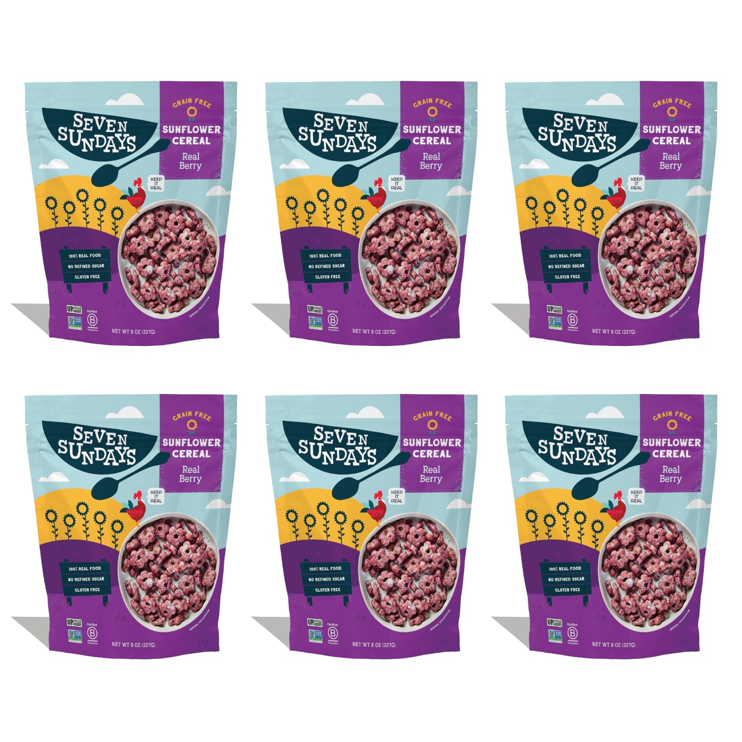 Seven Sundays Sunflower Cereal, Real Berry, 8 Oz Bag (Pack Of 6), Grain & Gluten Free, 5G Upcycled Protein, 0G Refined Sugar, Cr