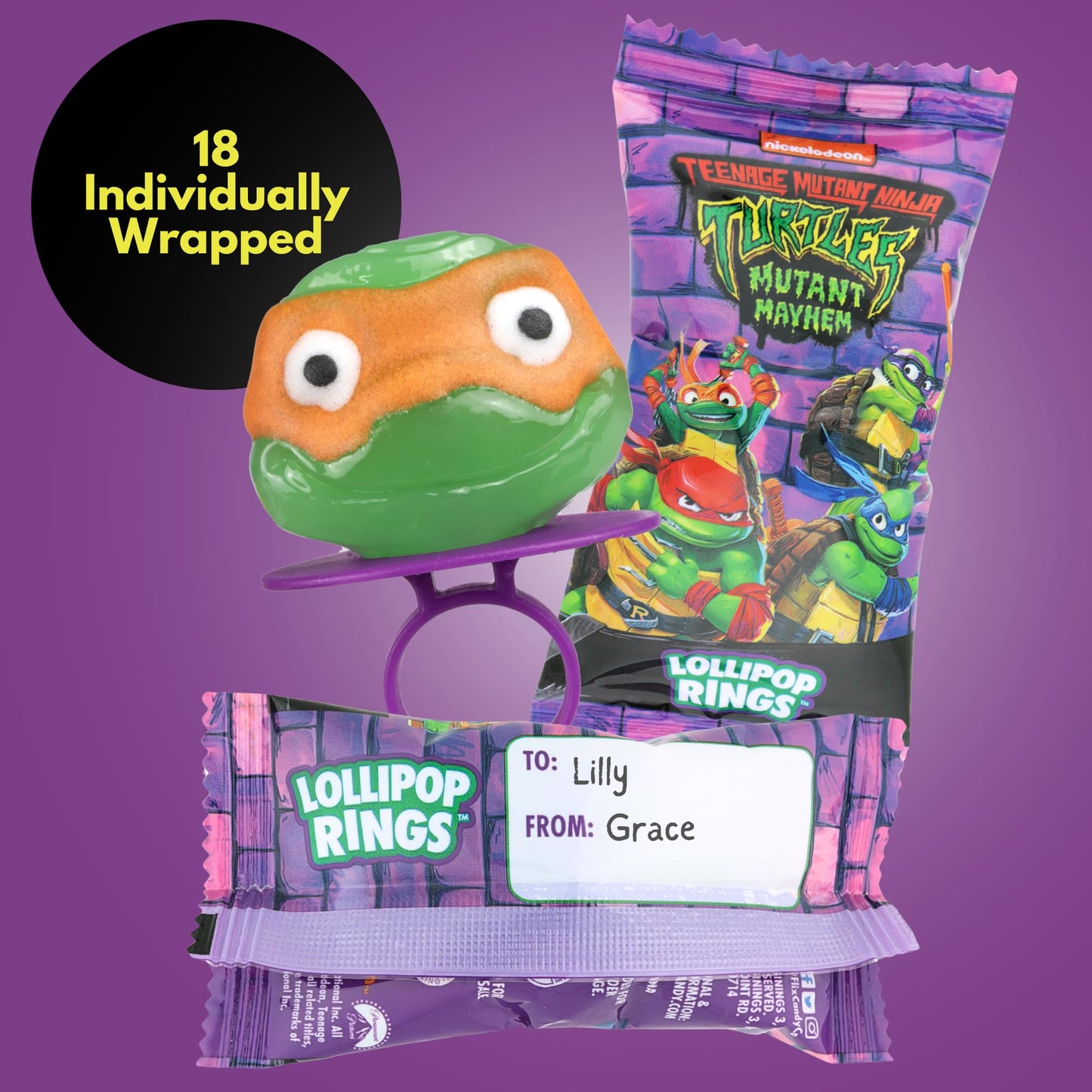 Imaginings 3 Teenage Mutant Ninja Turtles Individually Wrapped Lollipop Rings, Leonardo, Raphael, Michelangelo, And Donatello, D