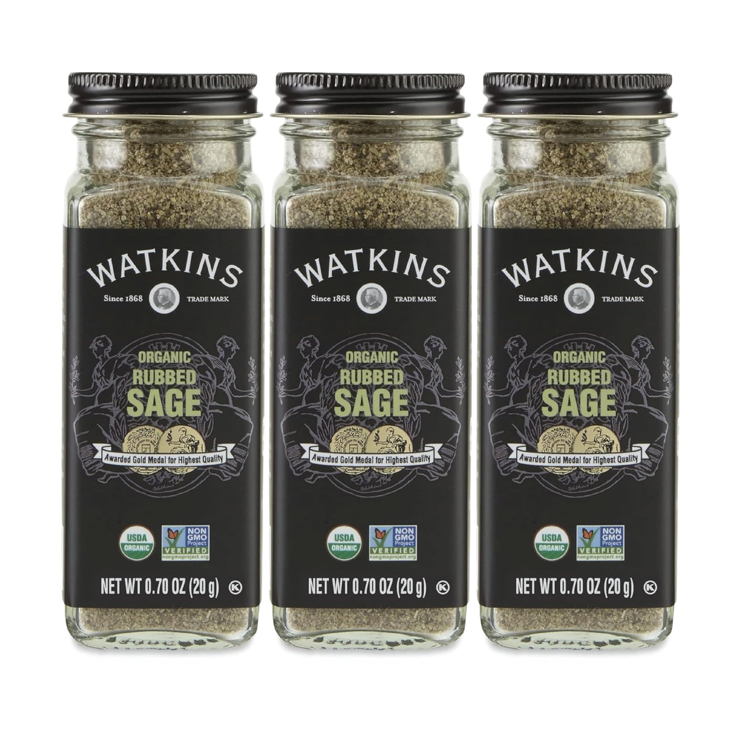 Watkins Gourmet Organic Spice Jar, Rubbed Sage, 0.7 Ounce Jar, 3 Count