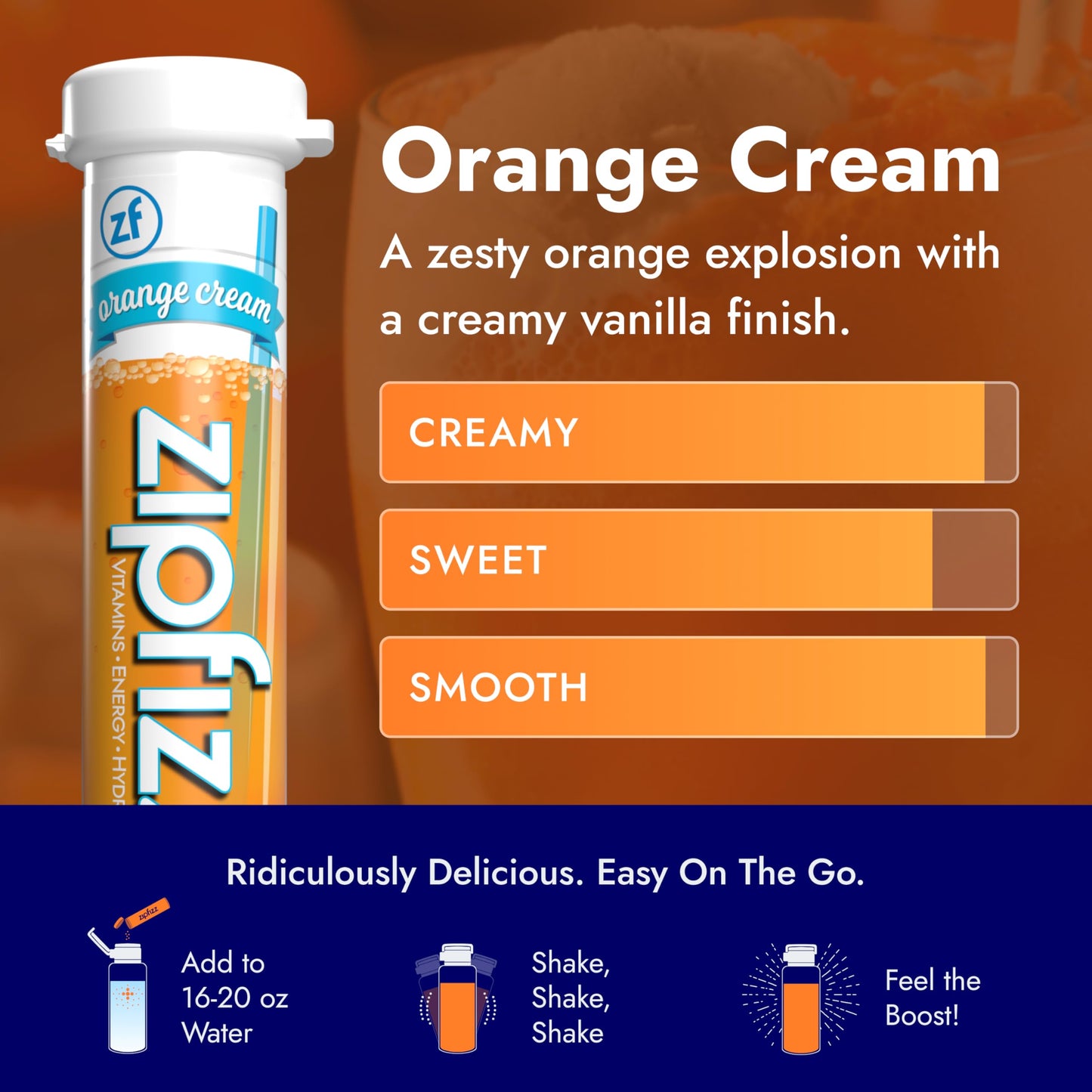 Zipfizz Daily Energy Drink Powder, Orange Cream, 20 Pack | Sugar-Free, Electrolyte Powder, Contains Vitamin B-12, Model 20CREAM