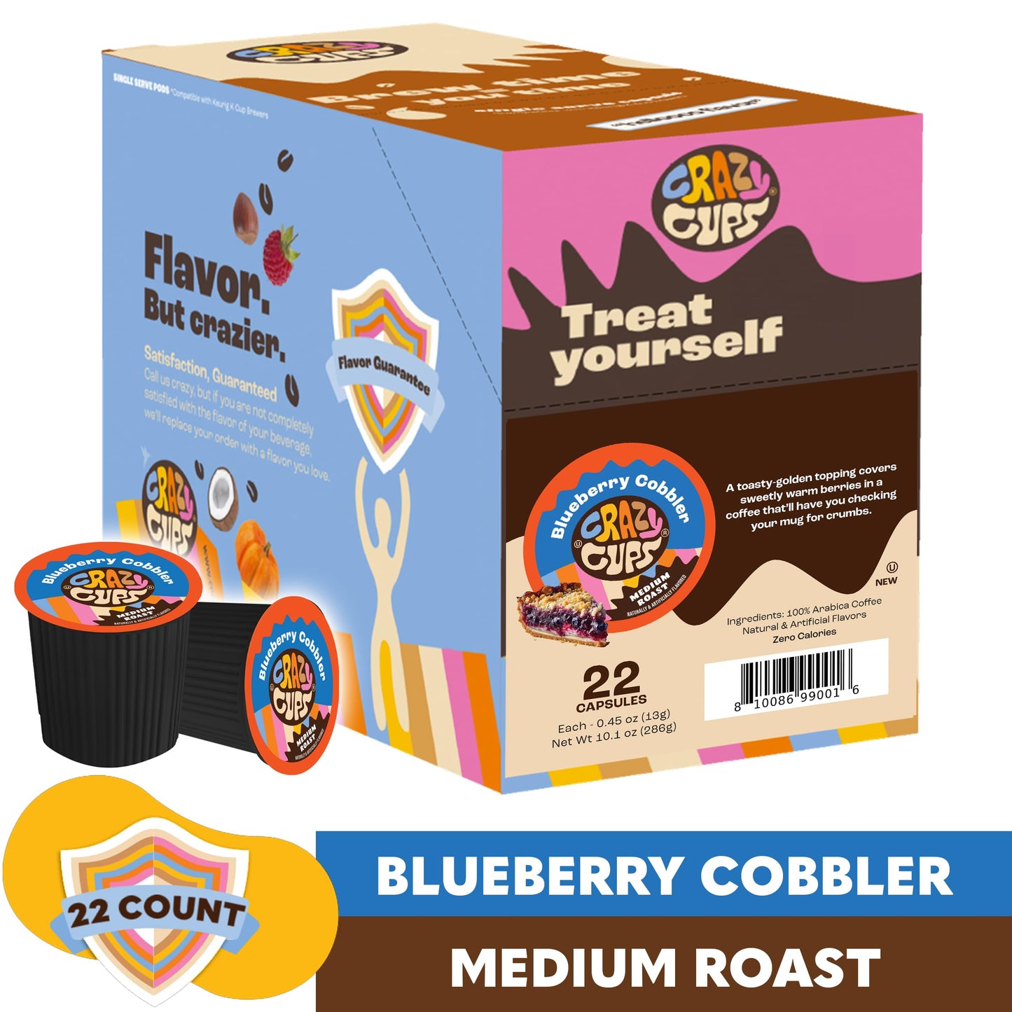 Crazy Cup Flavored Coffee Pods, Blueberry Coffee Pods, Blueberry Cobbler Hot Or Iced Coffee In Recyclable Single Serve Cups For