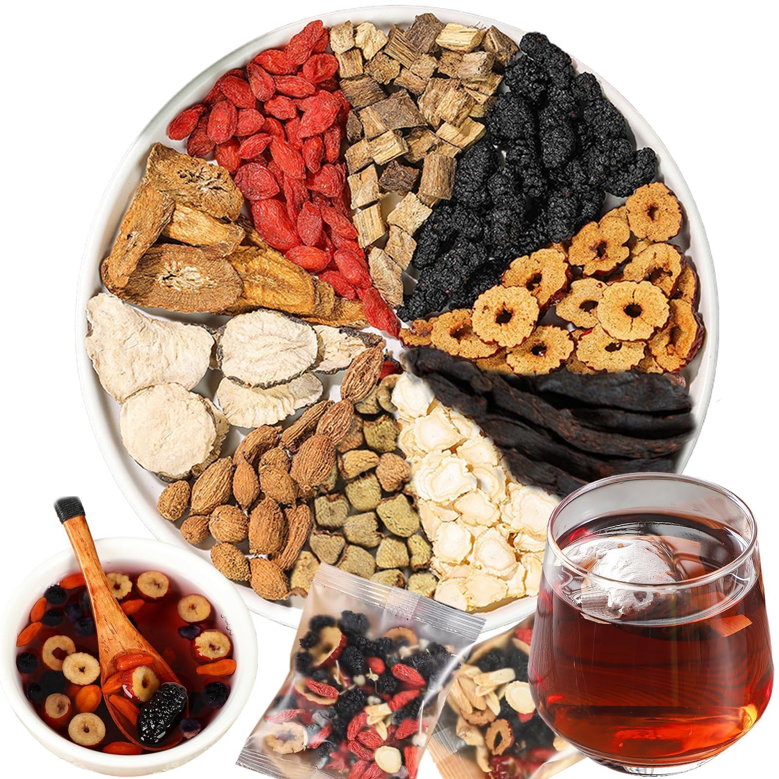 SIRDIKA Ginseng Six Treasure Tea, 10 Ingredients, 20 Bags/2 Box, Chinese Herbal Tea for Kidney Support