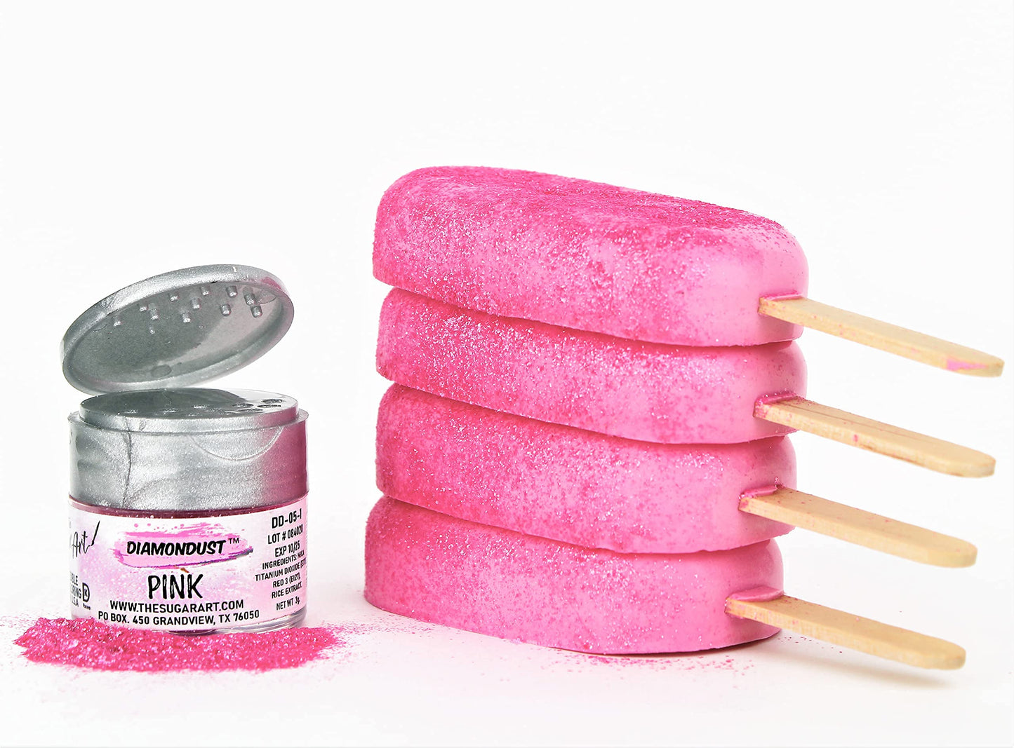 Pink Edible Glitter For Drinks, Cocktails, Cake Decorating, Strawberries, Chocolates & More | No Taste | 4G | 100% Food-Safe | Kosher, Vegan, Gluten & Nut Free | Diamondust By The Sugar Art