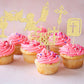Gyufise Cupcake Toppers, 28Pcs Gold Glitter Christian Baptism Decor, Angel Chalice & Bible Cross Design