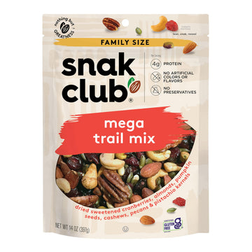 Snak Club Mega Trail Mix with Cranberries, Almonds, Pumpkin Seeds, Cashews, Pecans, and Pistachio Kernels, Gluten-Free and Koshe