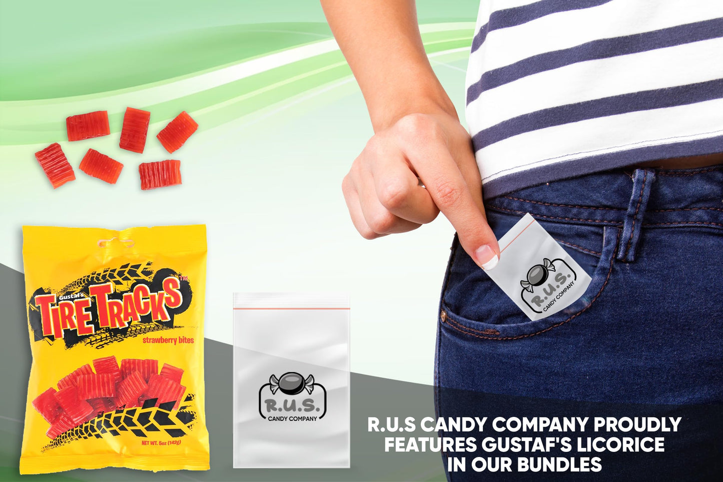 Tire Tracks Strawberry Bites, 2 Pack - 5 Oz Each | Delicious Strawberry Flavored Candy | Imported Chewy Treats - Comes With Rus