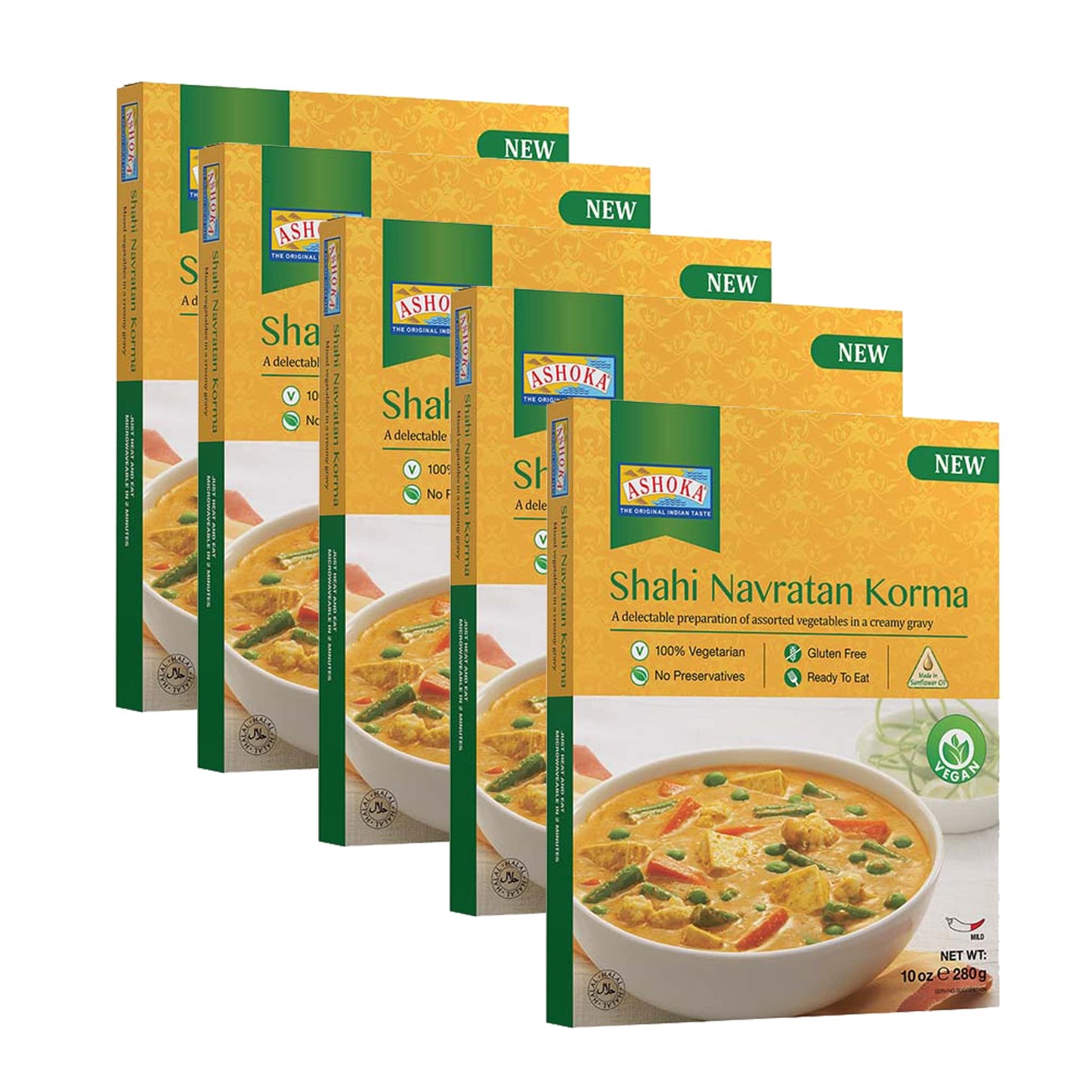 ASHOKA Vegan Mixed Vegetable Curry, Shahi Navratan Korma, Gluten-Free, Kosher Certified, 10 oz (Pack of 5)