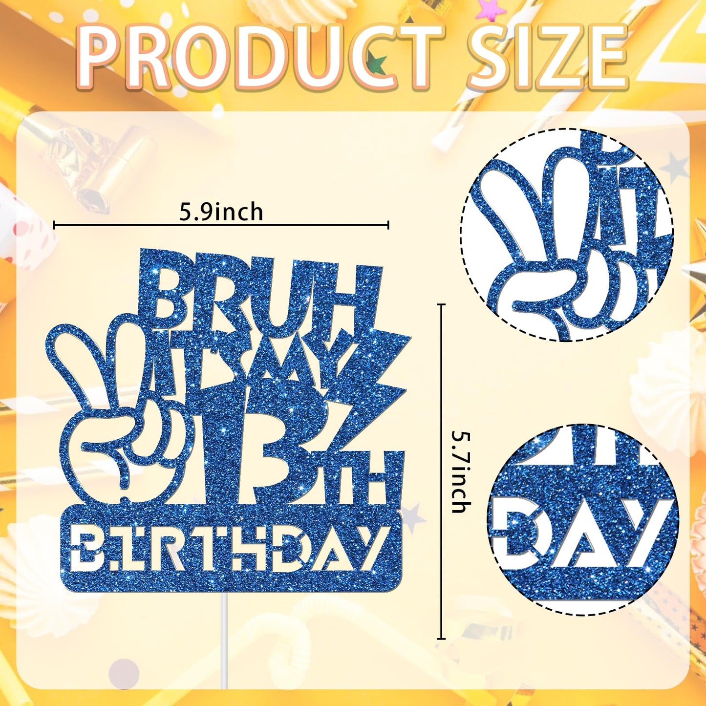 Embhhor Bruh It'S My 13Th Birthday Cake Topper, Dude Bro I'M 13, Teen Boys Happy 13Th Birthday Party Cake Decorations, Blue Glit