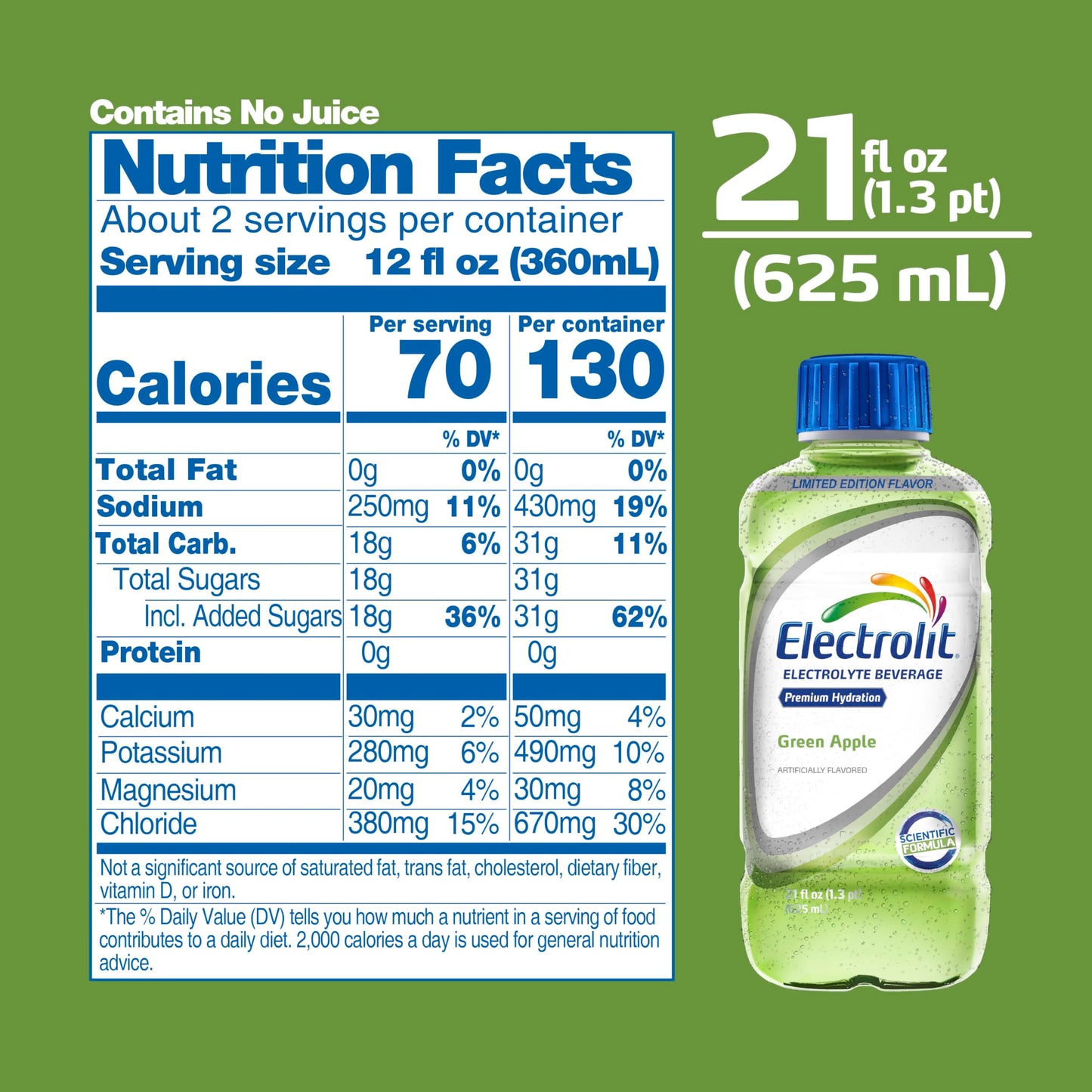 Electrolit  Electrolyte Beverage  Green Apple  21 Fl Oz bottle (Pack of 12)