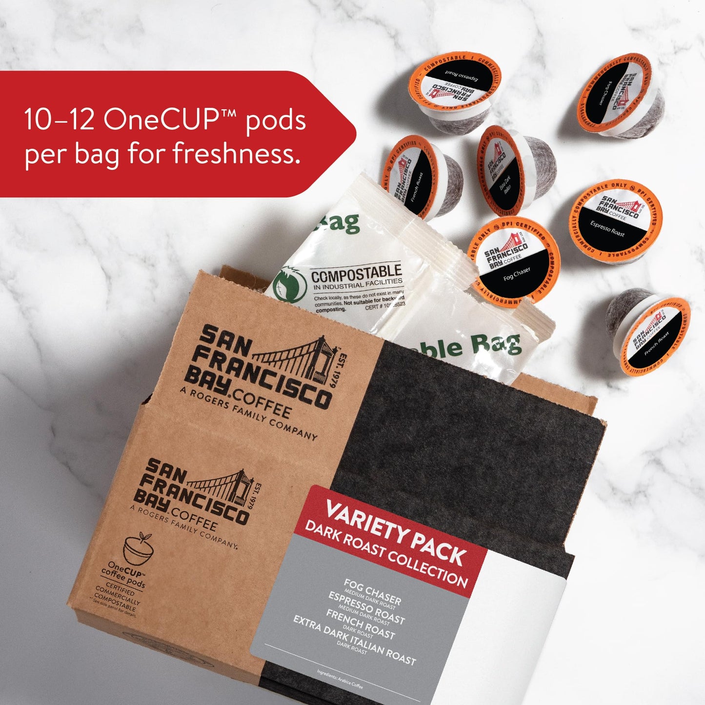 San Francisco Bay Compostable Coffee Pods - Variety Pack Dark Roast (40 Ct) K Cup Compatible Including Keurig 2.0, French, Espre