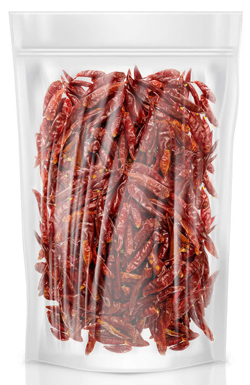 Chile De Arbol 1LB (16oz) - Dried Whole Red Chili Peppers, Premium All Natural Stemless, Resealable Bag. Use in Mexican, Chinese