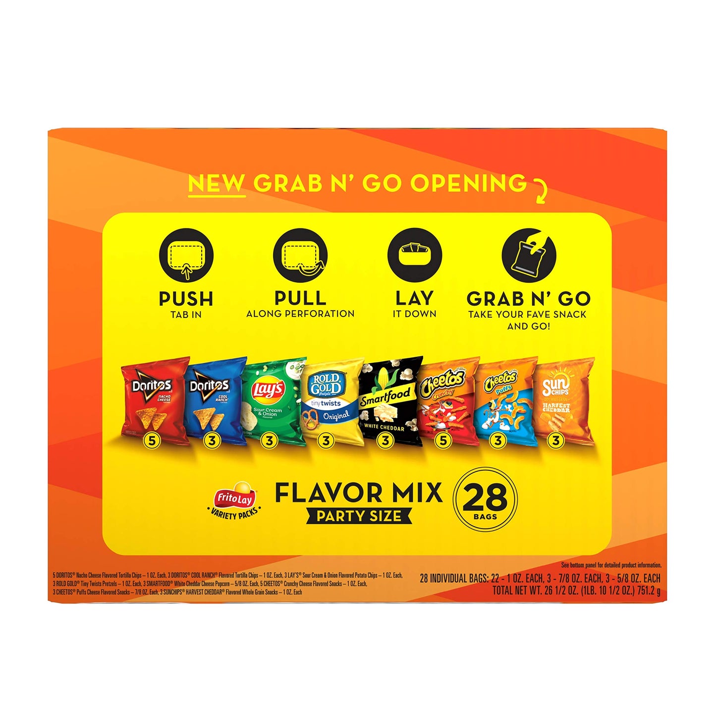 Frito-Lay Snacks Flavor Mix Chips Variety Pack, Doritos, Cheetos, Lays, SunChips, Rold Gold Pretzels, Smartfood Popcorn, 28 Cou