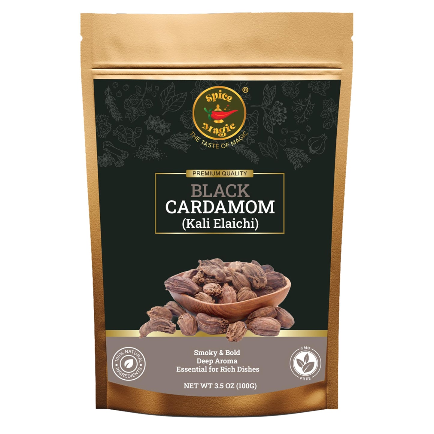 Spice Magic Herbs & Spices ~ 100% Pure, Aromatic & Natural I Gluten-Free I Non-GMO I Indian Origin (3.5oz (100g), Black Cardamom