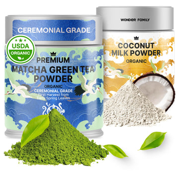 Matcha Set with Ceremonial Grade Matcha & Coconut Milk Powder - Sugar Free Macha Latte Powder - Alternative to Coffee & Green Te