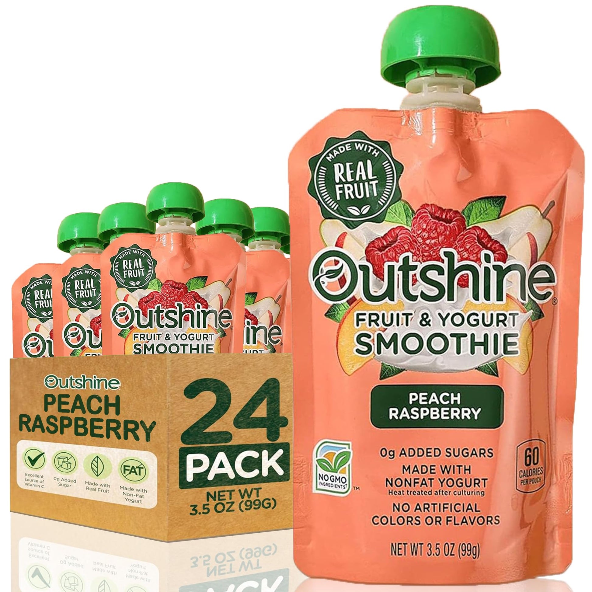 Outshine Smoothie Peach Raspberry Yogurt Pouches - Ready-to-Drink, 24 Count, 5.25 lb, Tan
