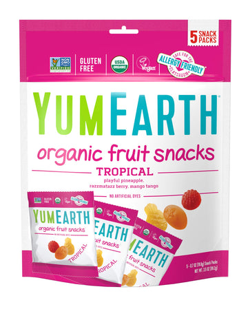 Yumearth Organic Tropical Flavored Fruit Snacks, 60- 0.7Oz. Snack Packs, Allergy Friendly, Gluten Free, Non-Gmo, Vegan, No Artif