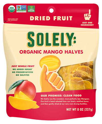 Solely Organic Dried Mango Halves Large (Pack Of 1)  One Ingredient  Vegan  Non-Gmo  No Added Sugar