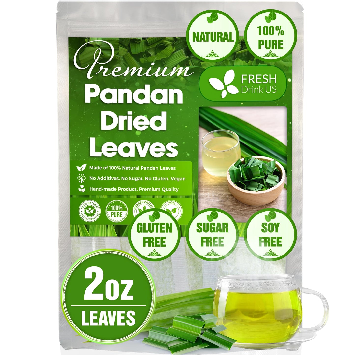 FRESHDRINKUS Premium Dried Pandan Leaves, 100% Pure, Vegan, 2oz