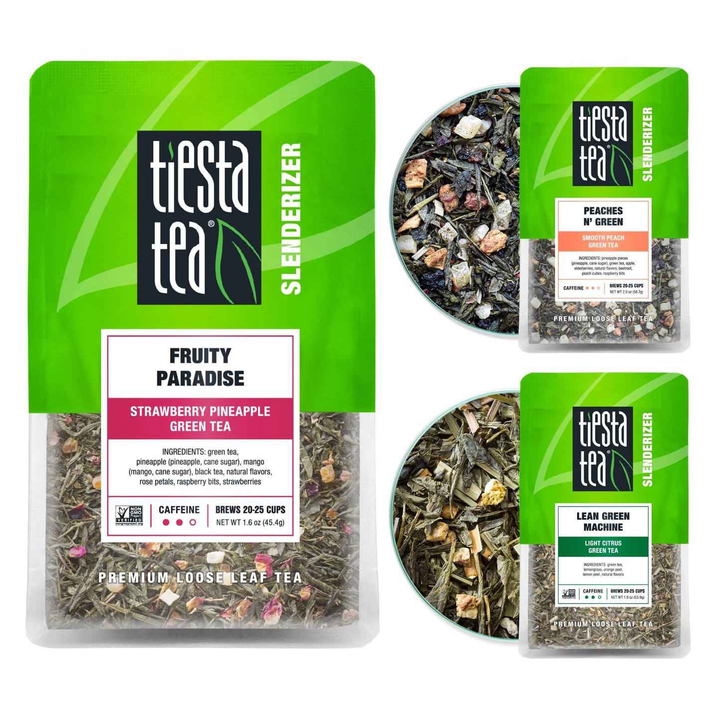 Tiesta Tea Green Tea Gift Box, Loose Leaf Variety Box, 3 Pouches, Medium Caffeine, 1.6 Ounce